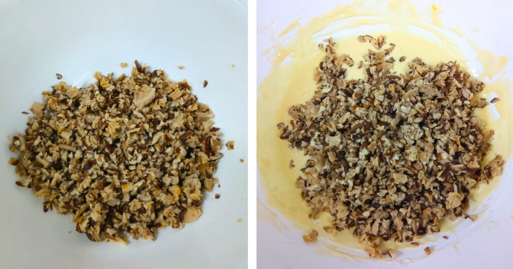 水戻ししたとらいあんぐる農園の干し椎茸を刻んだ状態の写真。